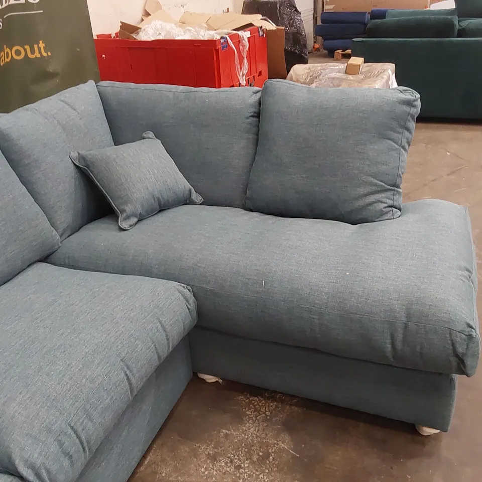 QUALITY DESIGNER HALF-CHAISE CORNER SOFA - OCEAN BLUE FABRIC