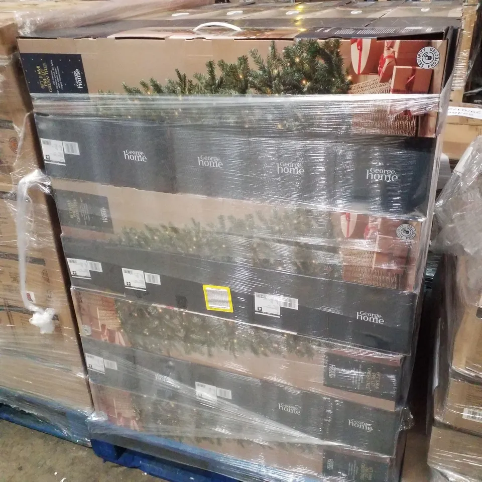 PALLET CONTAINING APPROXIMATELY 42 BRAND NEW 6FT PRE-LIT GREEN CHRISTMAS TREES