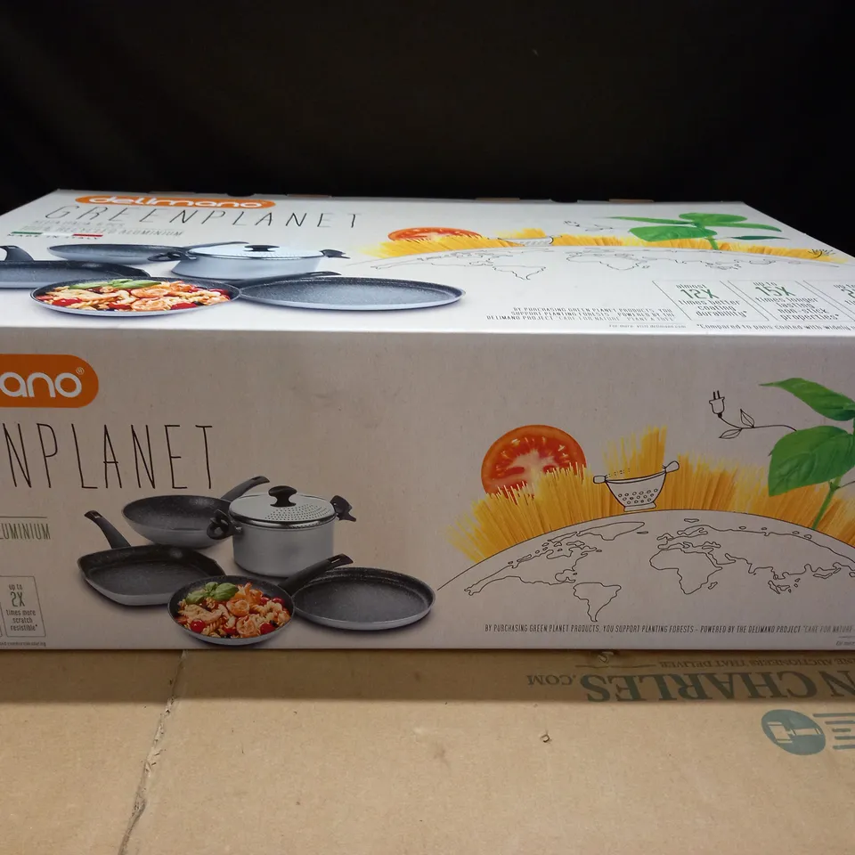 BOXED AS NEW DELIMANO GREEN PLANET 6-PIECE PAN SET