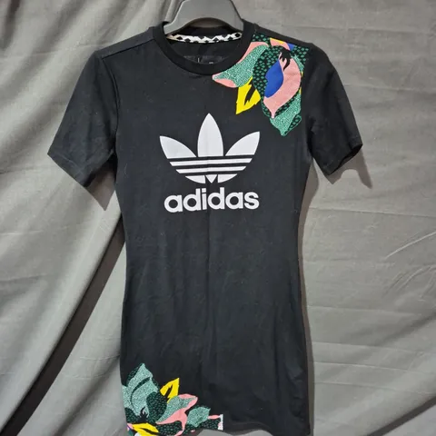 ADIDAS X HER STUDIO LONDON BLACK T-SHIRT DRESS WITH FLORAL PRINT DETAILS - SIZE 14