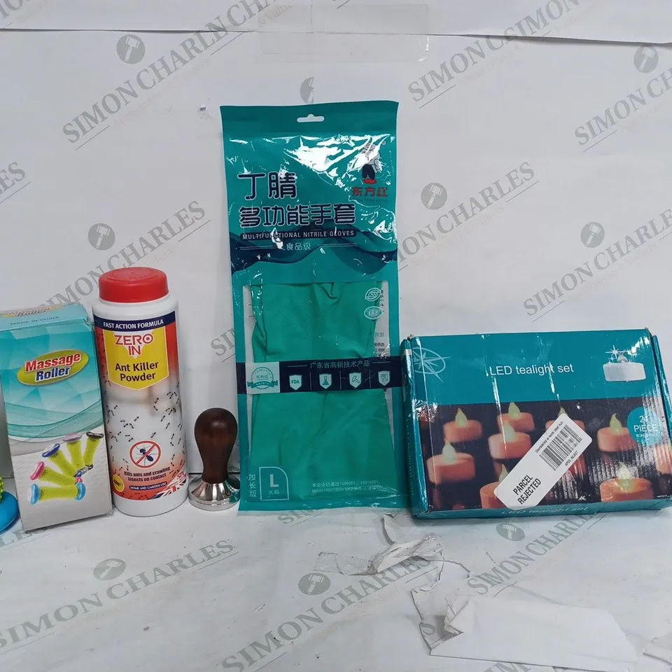 BOX OF APPROX 18 ITEMS TO INCLUDE - MASSAGE ROLLER - ZERO IN ANT KILLER - LED TEALIGHTS SET ECT 