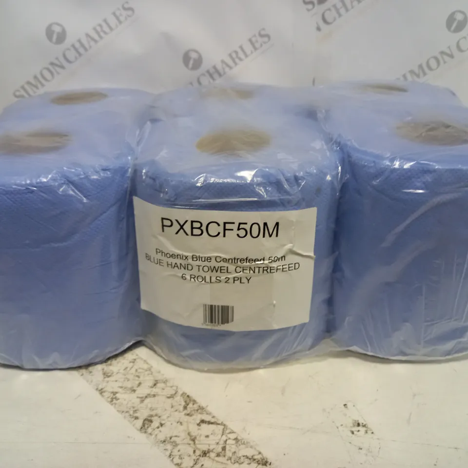 6-ROLL PACK OF 2 PLY 50M BLUE HAND TOWELS