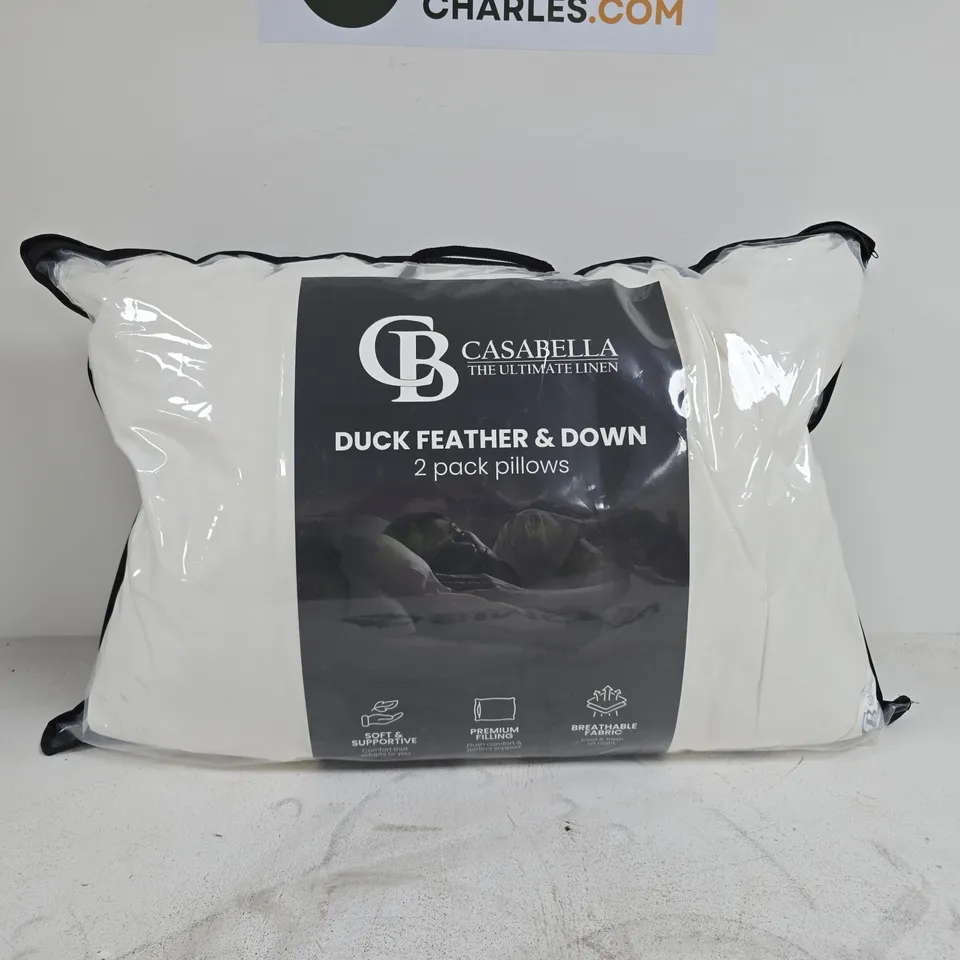 CASABELLA THE ULTIMATE LINEN DUCK FEATHER AND DOWN 2 PACK PILLOWS IN CASE