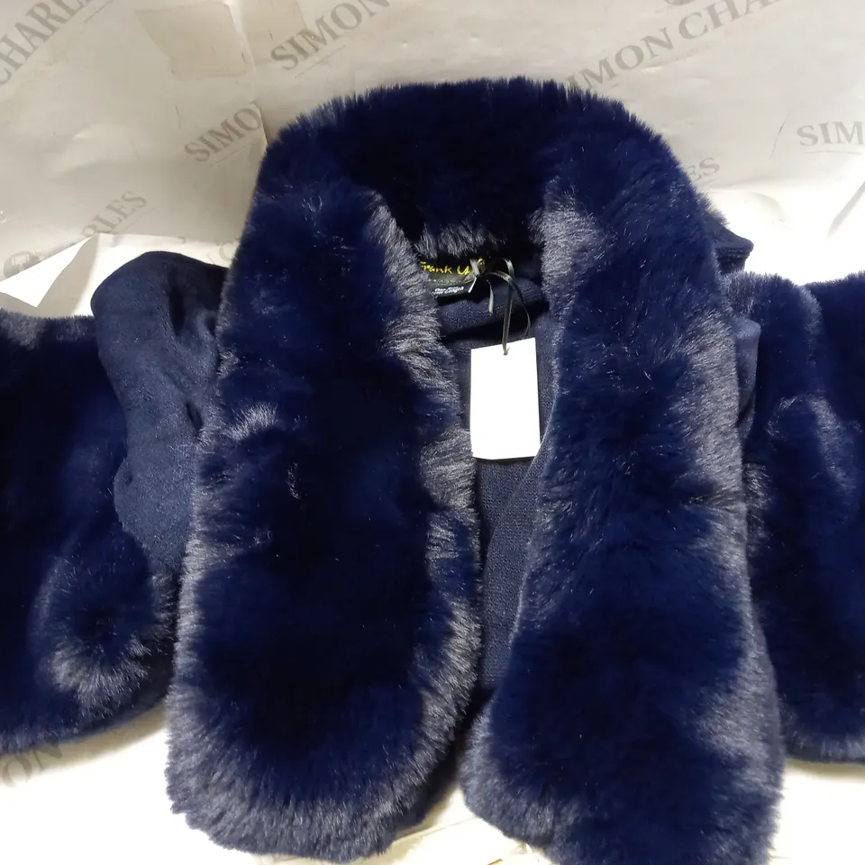 FRANK USHER FAUX FUR NAVY CAPE - ONE SIZE 