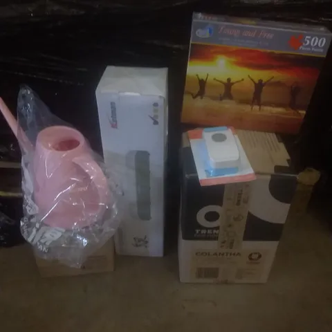 PALLET OF ASSORTED ITEMS INCLUDING JIGSAW, RAPID PROTOTYPING DUMPLING MACHINE, WATERING PLASTIC CAN, DECORATIVE VASE