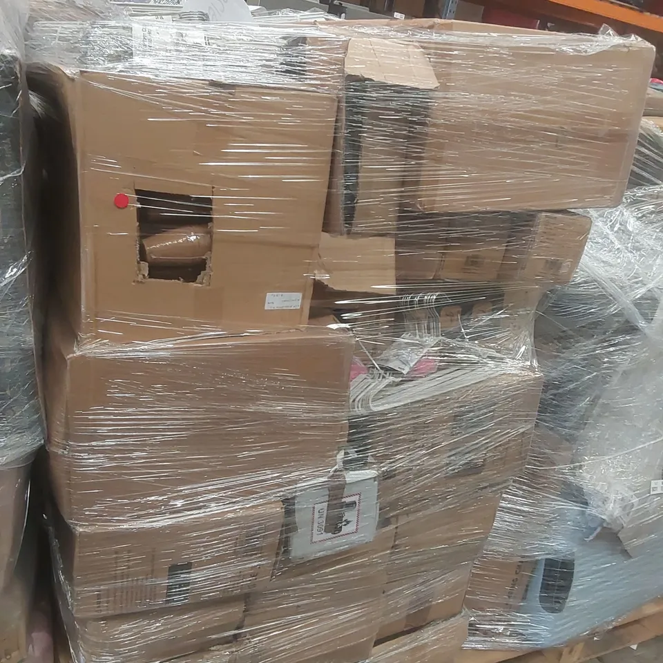 PALLET OF ASSORTED E-COMMERCE GOODS AND PRODUCTS TO INCLUDE: SUITCASES, CLOTHES HANGERS, PARASOL BASE ECT