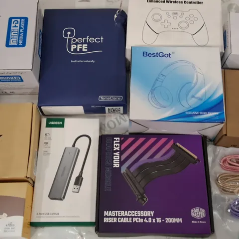 LARGE QUANTITY OF ASSORTED ITEMS TO INCLUDE WIRELESS CONTROLLERS, USB HUB, POWER INVERTER AND HANDHELD FAN