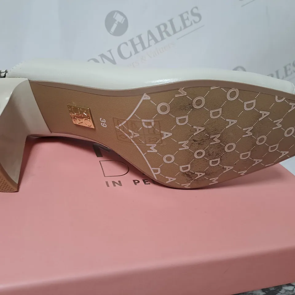 MODA IN PELLE LARYSSA SLIP ON PEEP TOE HEELED SANDAL SIZE 6 OFF WHITE 