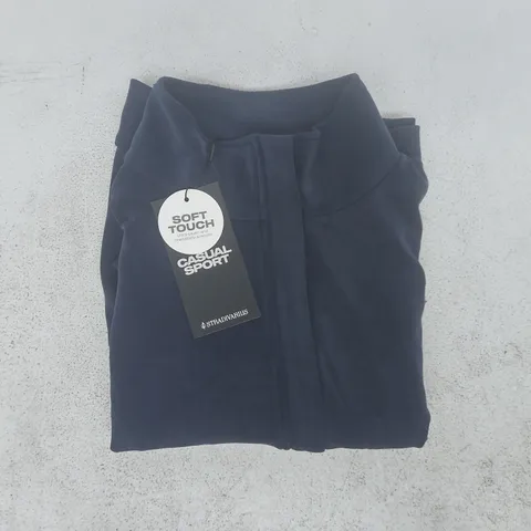 STRADIVARIUS CASUAL SPORT SOFT TOUCH LONG SLEEVE 1/2 ZIP TOP IN NAVY SIZE SMALL
