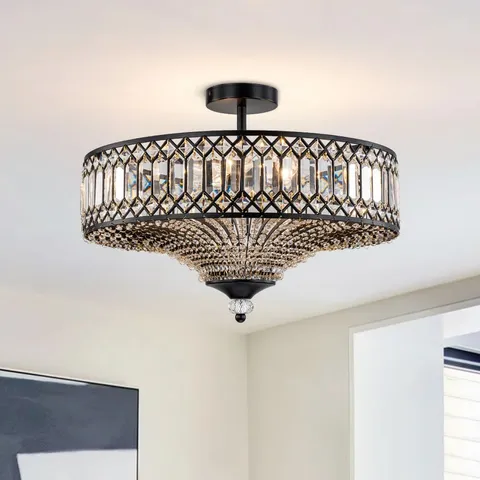 BOXED KESSLER 6-LIGHT MODERN CRYSTAL SEMI FLUSH MOUNT CEILING LIGHT