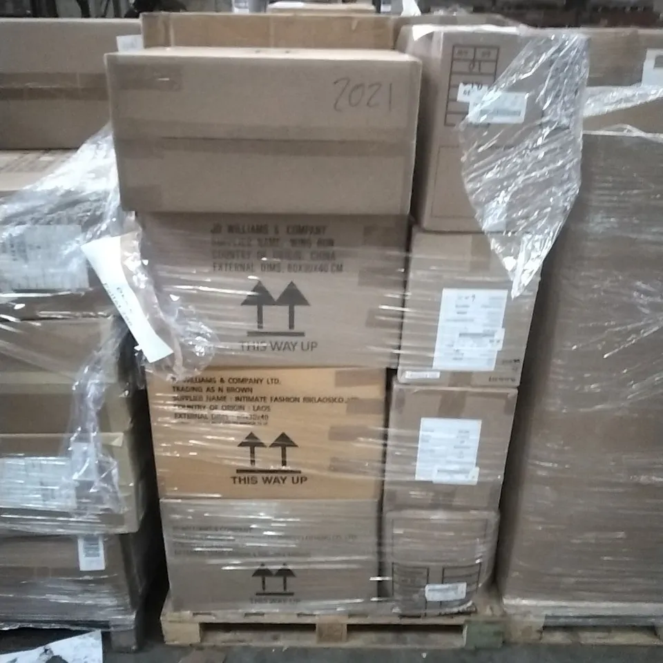 PALLET CONTAINING APPROXIMATELY 100 BRAND NEW DESIGNER WOMEN'S CLOTHES WHICH INCLUDE; JD WILLIAMS JUMPERS, DRESSES, TOPS ETC