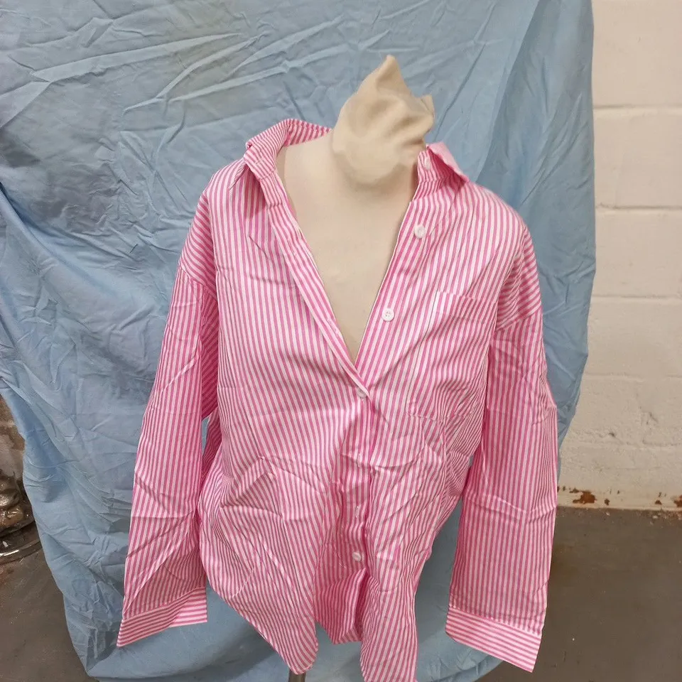 MINT LIMIT PINK & WHITE STRIPED BUTTON-DOWN SHIRT - SIZE L