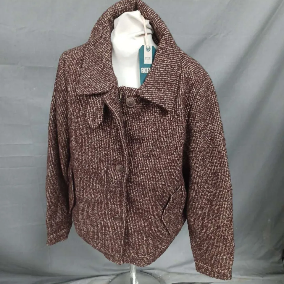 FATFACE ROBYN WOOL BLEND FUNNEL COAT IN BROWN MULTI SIZE 14