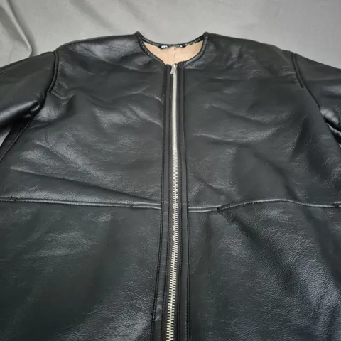 ZARA BLACK ZIP UP FAUX LEATHER JACKET - EUR LARGE