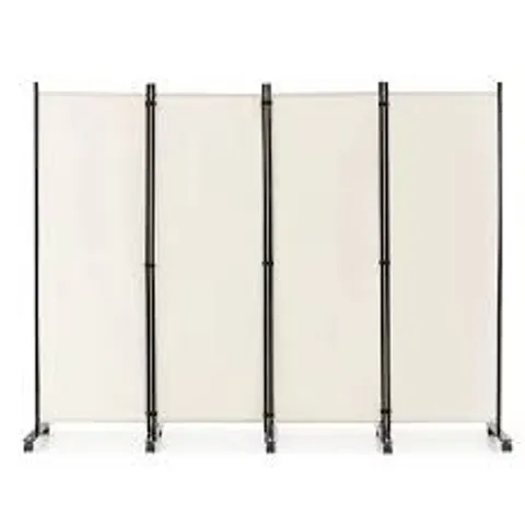 BOXED COSTWAY 4-PANEL FOLDING ROOM DIVIDER 6 FEET ROLLING PRIVACY SCREEN WITH LOCKABLE WHEELS - WHITE