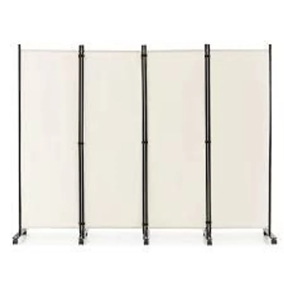 BOXED COSTWAY 4-PANEL FOLDING ROOM DIVIDER 6 FEET ROLLING PRIVACY SCREEN WITH LOCKABLE WHEELS - WHITE