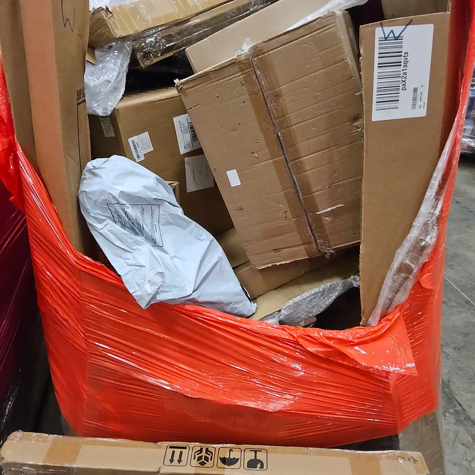 PALLET OF ASSORTED ITEMS TO INCLUDE, ELECTRIC BLANKET, BATHROOM WALL MIRROR, ADVENT CALENDAR, WALKING STICK, TOY PIANO,