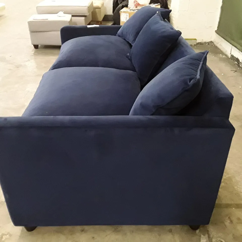 QUALITY DESIGNER FOXHAM 3 SEATER SOFA BED - DARK BLUE FABRIC