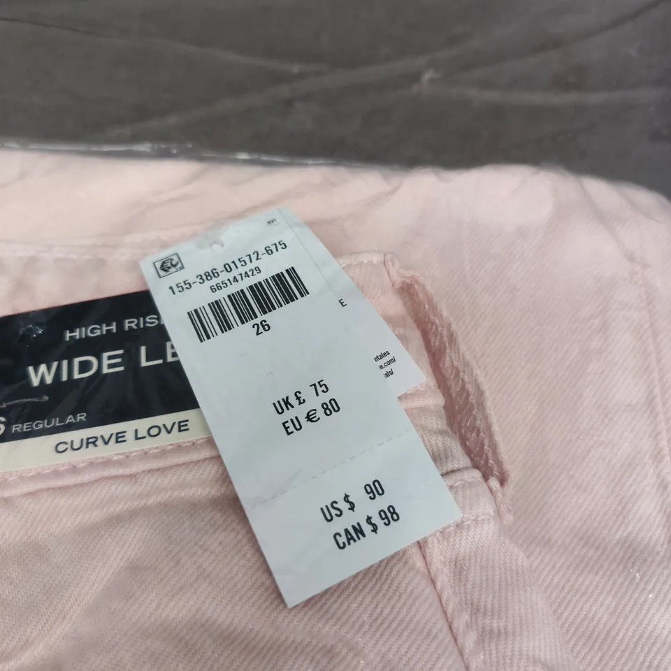 ABERCROMBIE AND FITCH PINK HIGH RISE WIDE LEG JEANS SIZE 26R BAGGED TAGGED