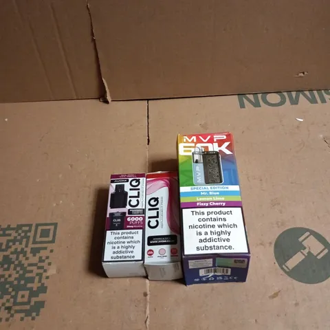 3 X VAPE RELATED PRODUCTS: MVP 60K SPECIAL EDITION, CLIQ AVOMI STRAWBERRY RASPBERRY CHERRY ICE/STRAWBERRY WATERMELON