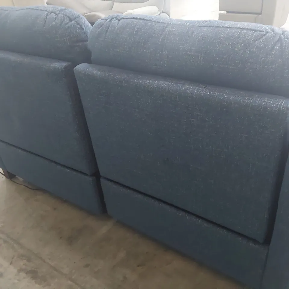 QUALITY BRITISH DESIGNER G PLAN POWER RECLINING TWO SEATER SOFA BLUE FABRIC