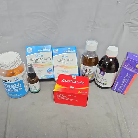 APPROXIMATELY 12 ASSORTED HEALTH & BEAUTY ITEMS TO INCLUDE LANSINOH NIPPLE CREAM, HEALTHSPAN GLUCOSAMINE & CHONDROITIN LIQUID, VITABIOTICS ULTRA CALCIUM & VITAMIN D, ETC 
