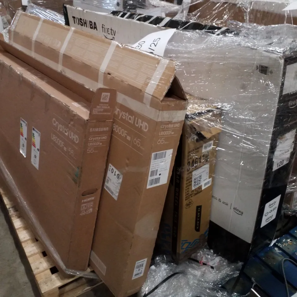 PALLET OF FIVE ASSORTED WAREHOUSE DAMAGED TV'S TO INCLUDE;