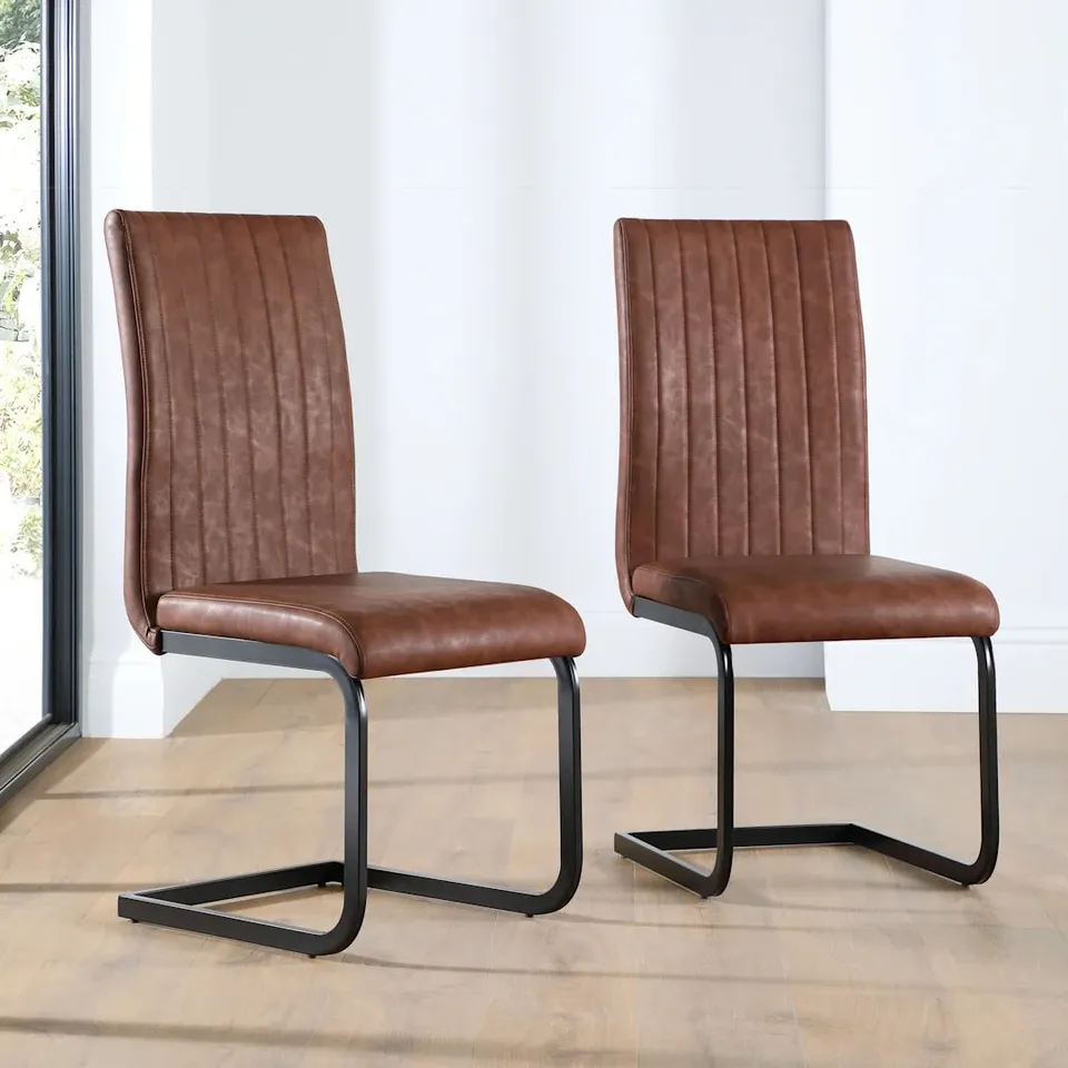 BOXED FLINT TAN LEATHER DINING CHAIR WITH BLACK LEGS (1 BOX)