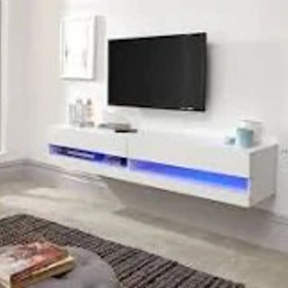 BOXED GALICIA 150CM WALL TV UNIT WITH LED LIGHTS -WHITE-