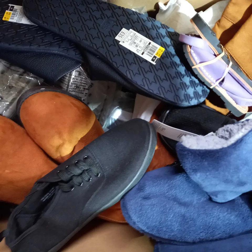 BOX OF APPROXIMATELY 15 ASSORTED PAIRS OF SHOES AND FOOTWEAR ITEMS IN VARIOUS STYLES AND SIZES TO INCLUDE SOFTLITES, TISSAIA, RR, ETC