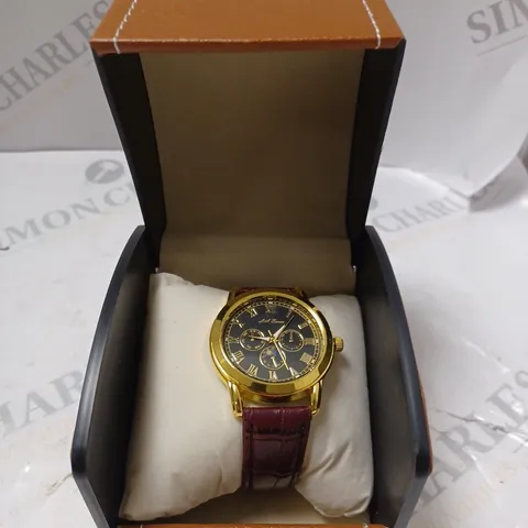 MENS LA BANUS CHRONOGRAPH WATCH - BLACK DIAL – GENUINE LEATHER STRAP