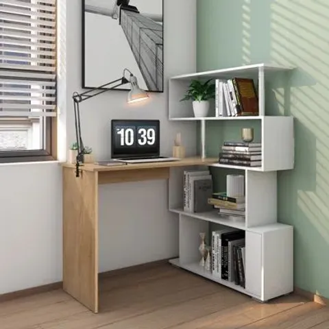 BOXED MILROY L-SHAPED WRITING DESK (1 BOX)