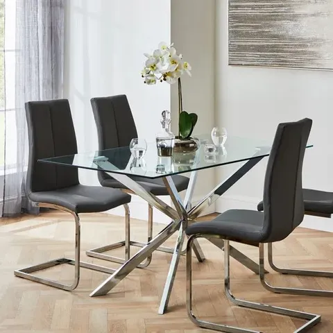 BOXED LUMIA RECTANGULAR DINING TABLE CLEAR GLASS WITH CHROME LEGS (1 BOX)