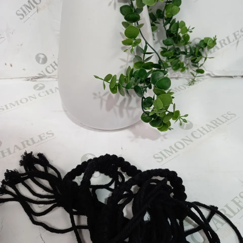 BUNDLEBERRY BY AMANDA HOLDEN HANGING MACRAME CERAMIC POT WITH FAUX PLANT, WHITE