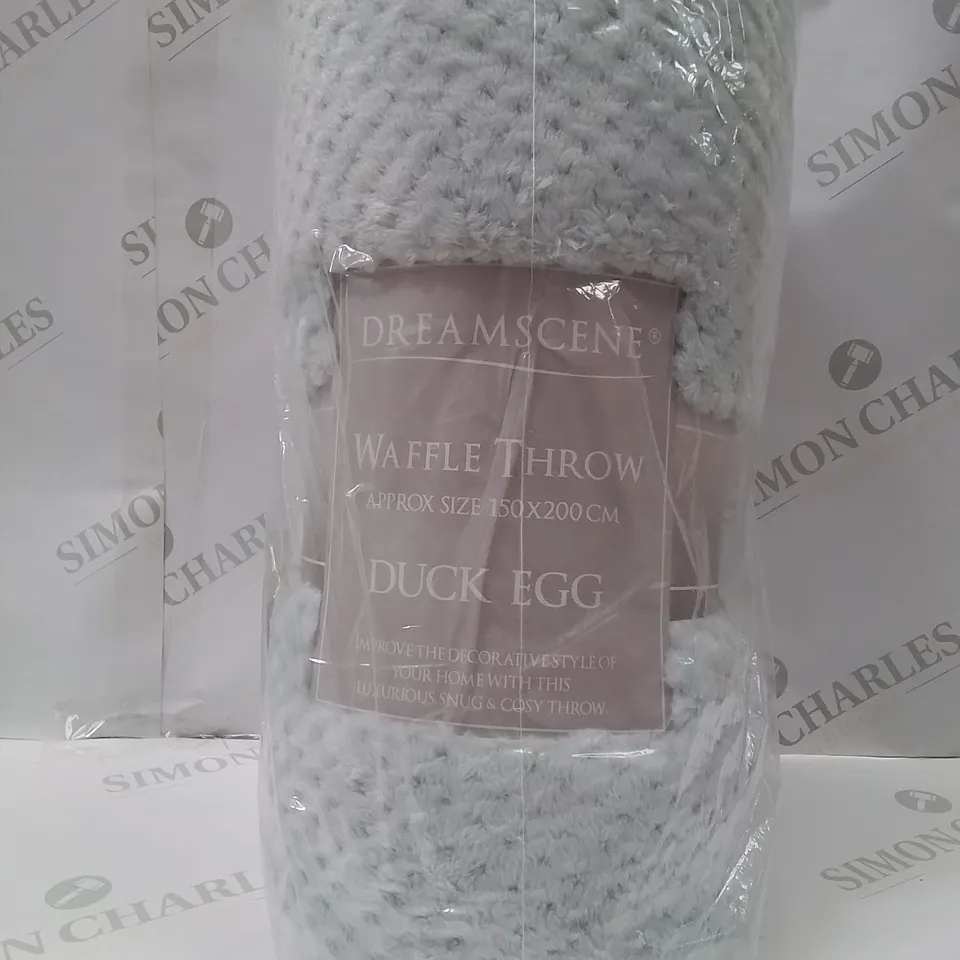 BRAND NEW DREAMSCENE WAFFLE THROW 150 X 200CM -DUCK EGG-