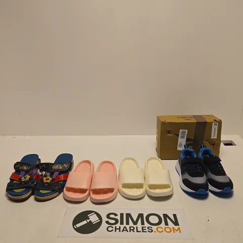 BOX OF APPROXIMATELY 15 ASSORTED SHOES IN VARIOUS COLOURS, STYLES AND SIZES