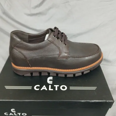BOXED CALTO G63811 MEN'S LEATHER SHOES IN COFFEE UK 9