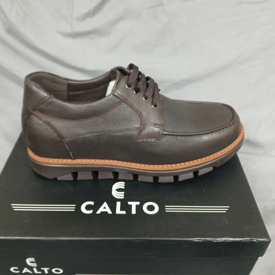 BOXED CALTO G63811 MEN'S LEATHER SHOES IN COFFEE UK 9