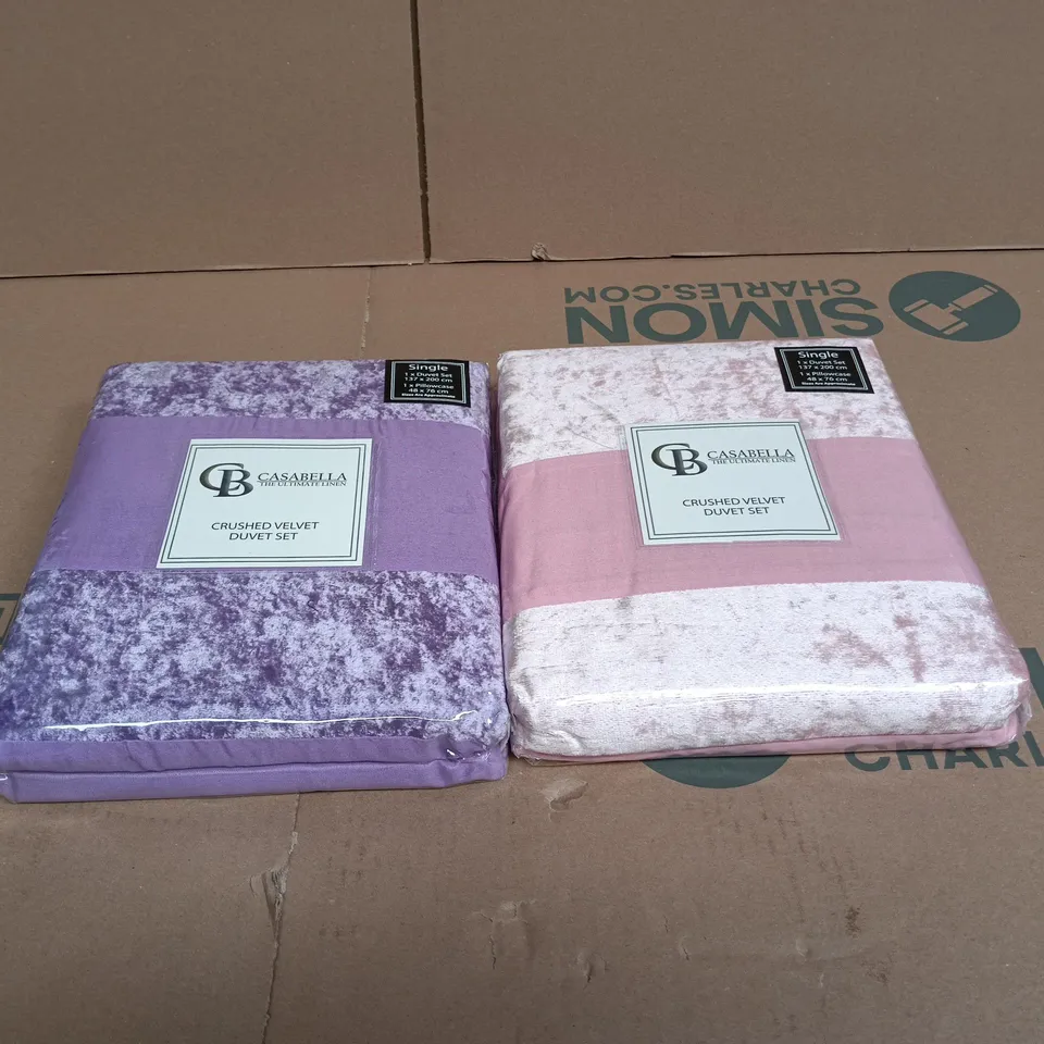 2 X CASABELLA SINGLE CRUSHED VELVET DUVET SETS