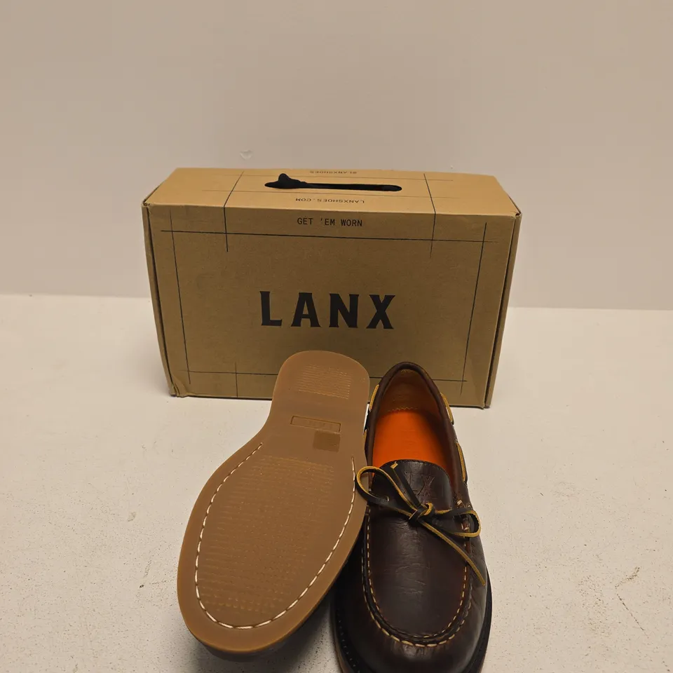 LANX BROWN LEATHER MOCCASIN-STYLE LOAFER – BOXED SIZE UK 8