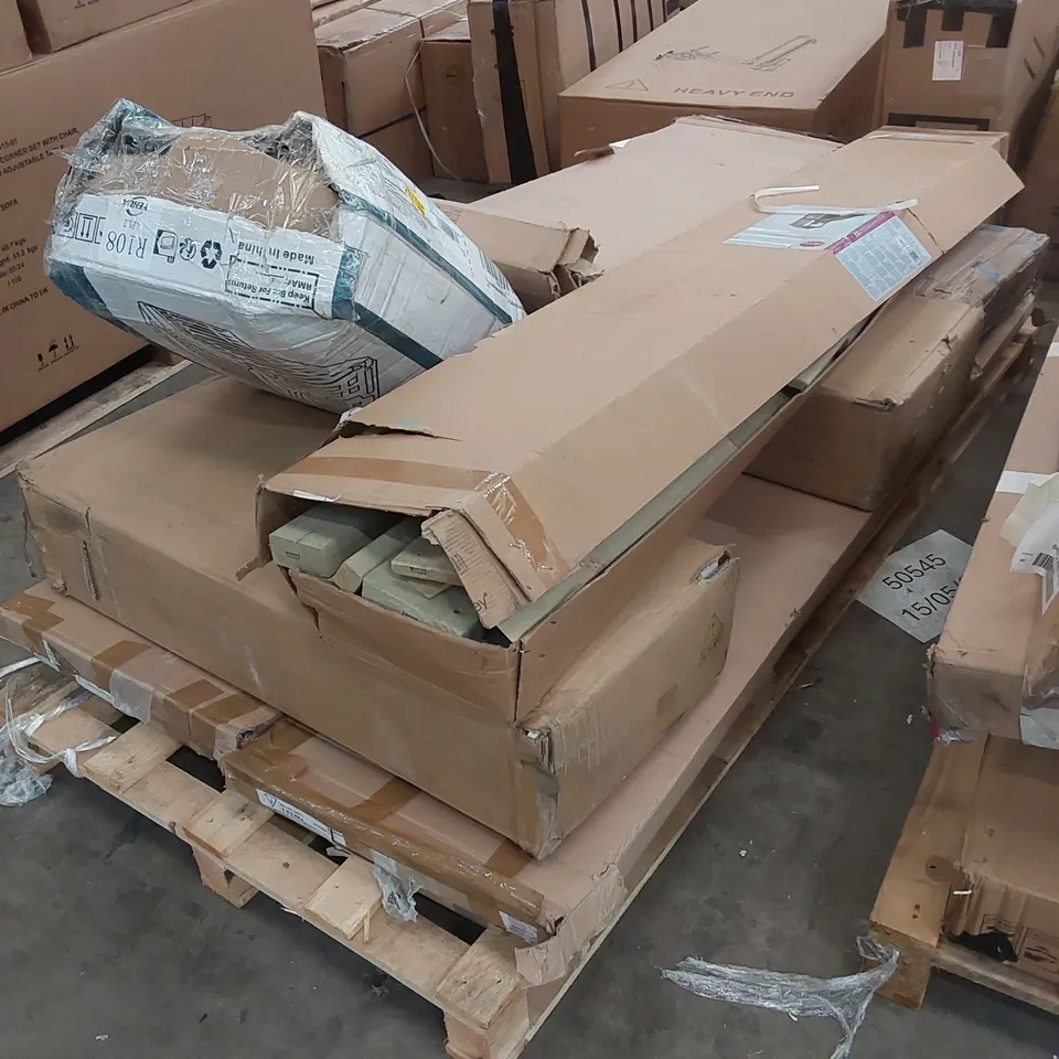 PALLET OF ASSORTED INCOMPLETE FURNITURE PARTS AND PIECES 