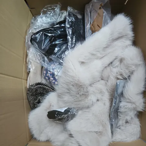 LARGE BOX OF APPROXIMATELY 25 ASSORTED CLOTHING ITEMS IN VARIOUS COLOURS, STYLES AND SIZES - COLLECTION ONLY