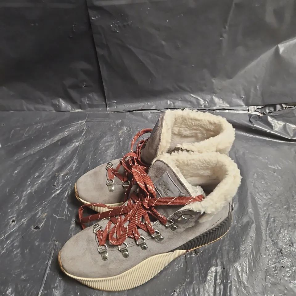 GREY SUEDE WINTER BOOTS WITH FAUX SHEARLING LINING – WATERPROOF PAIR SOREL BOOTS UK SIZE 7 