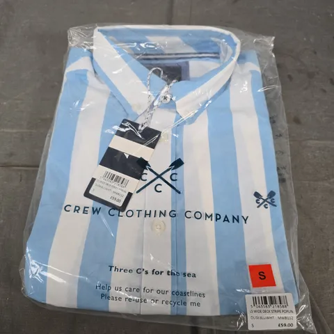 CREW CLOTHING COMPANY LS WIDE DECK STRIPE POPLIN SHIRT – BLUE & WHITE – UK S