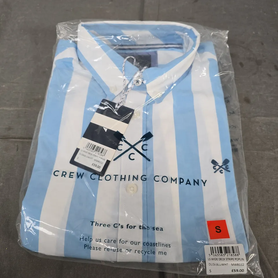CREW CLOTHING COMPANY LS WIDE DECK STRIPE POPLIN SHIRT – BLUE & WHITE – UK S