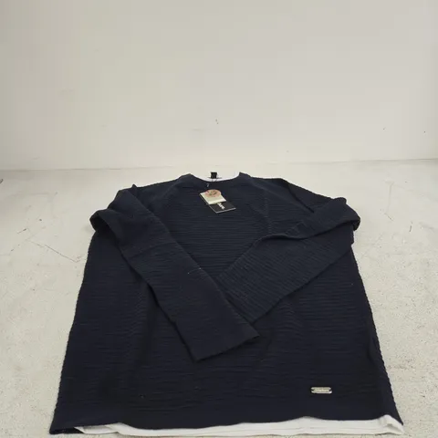 THREADBARE RAGLAN JUMPER BLUE WITH WHITE INNER LAYER TAGGED MEDIUM