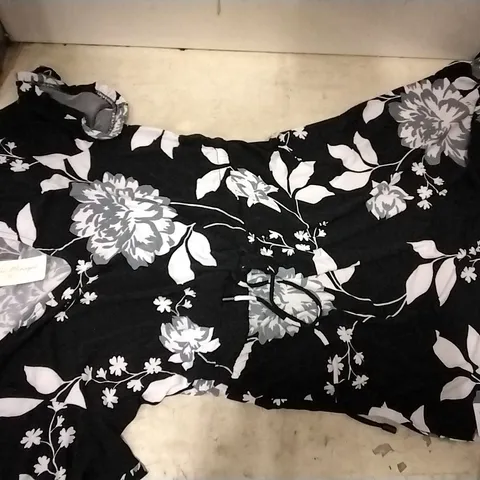 BOX CONTAINING BLACK PRINT DRESS BY DANNI MINOGUE, SIZE 12 , 17 PCS AND 2 PAIRS BOXED MARC FISHER RED BOOTS SIZE 9