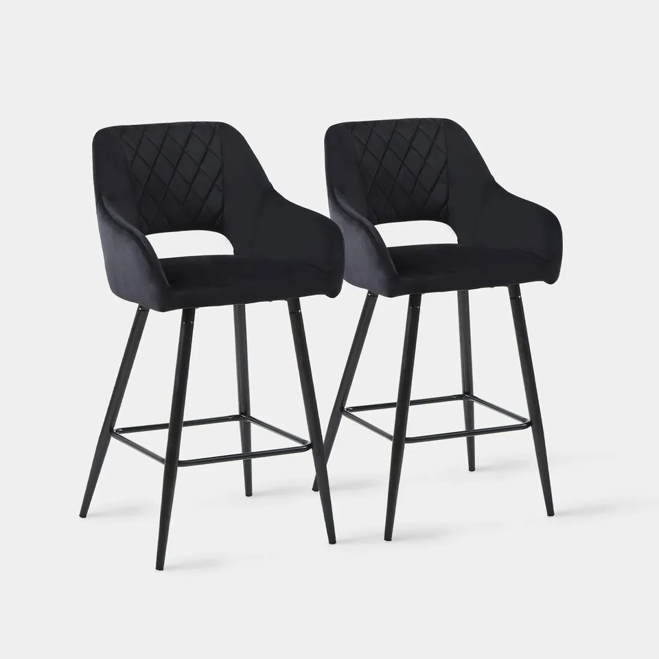 BOXED SET OF TWO ARSLAN BLACK VELVET BAR STOOLS