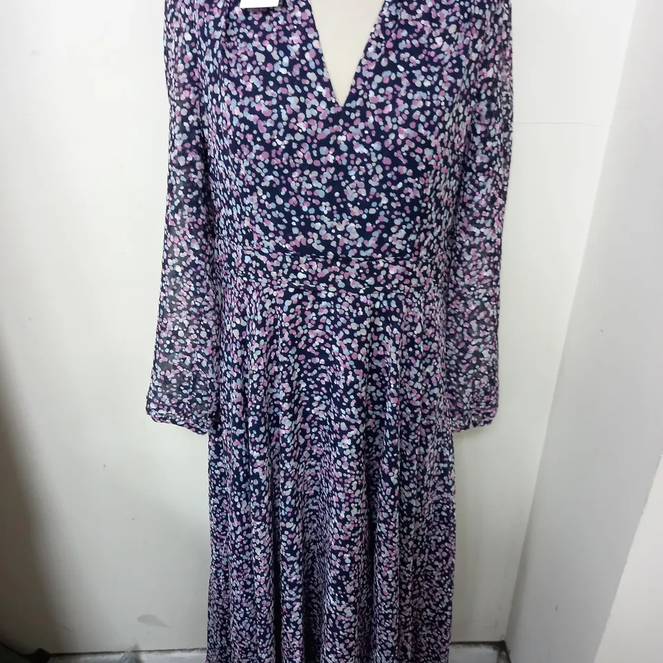 HOBBS LONDON AURORA DRESS IN NAVY MULTI - UK 14