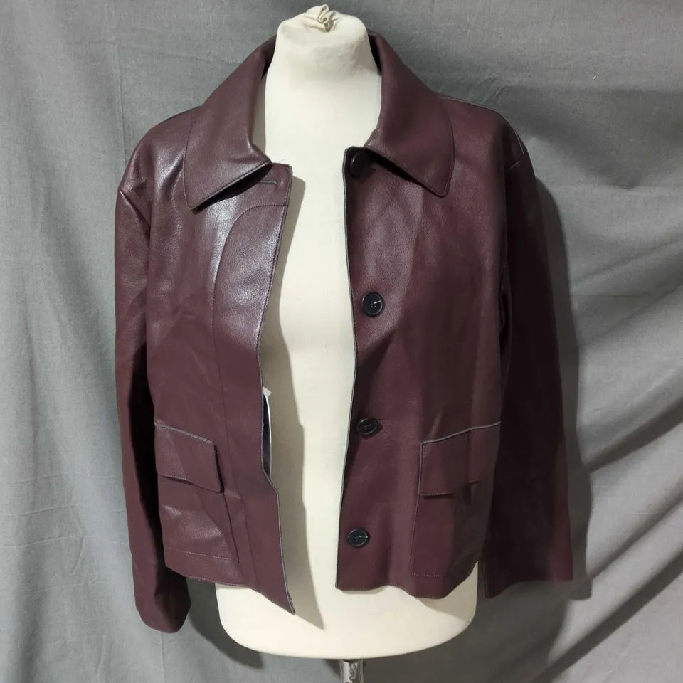 MANGO FAUX LEATHER JACKET IN MAROON SIZE UK L
